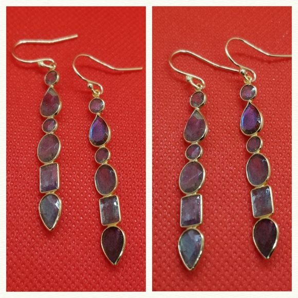14K GOLD PLATED MULTI SHAPE LABRADORITE EARRINGS - Picture 1 of 2